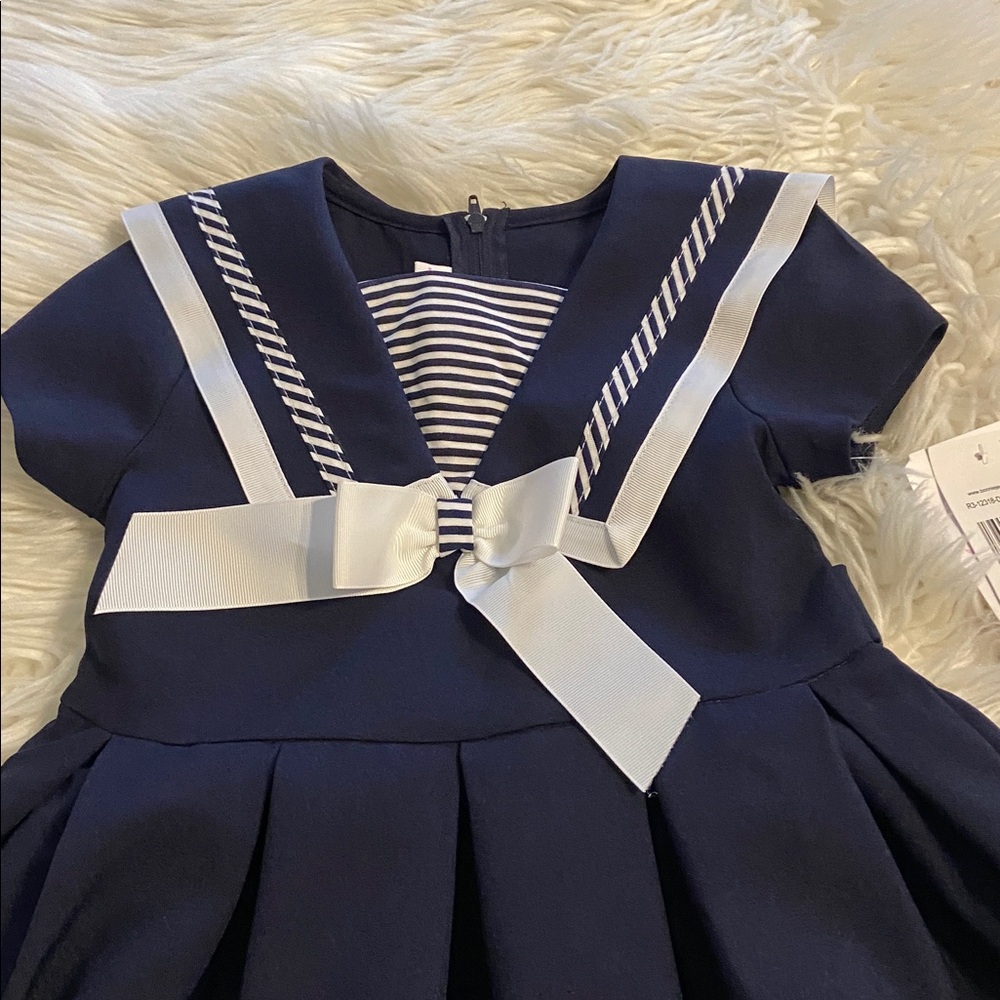 Bonnie Jean Navy and White Striped Dress size 5 length 25” brand new - Picture 6 of 8
